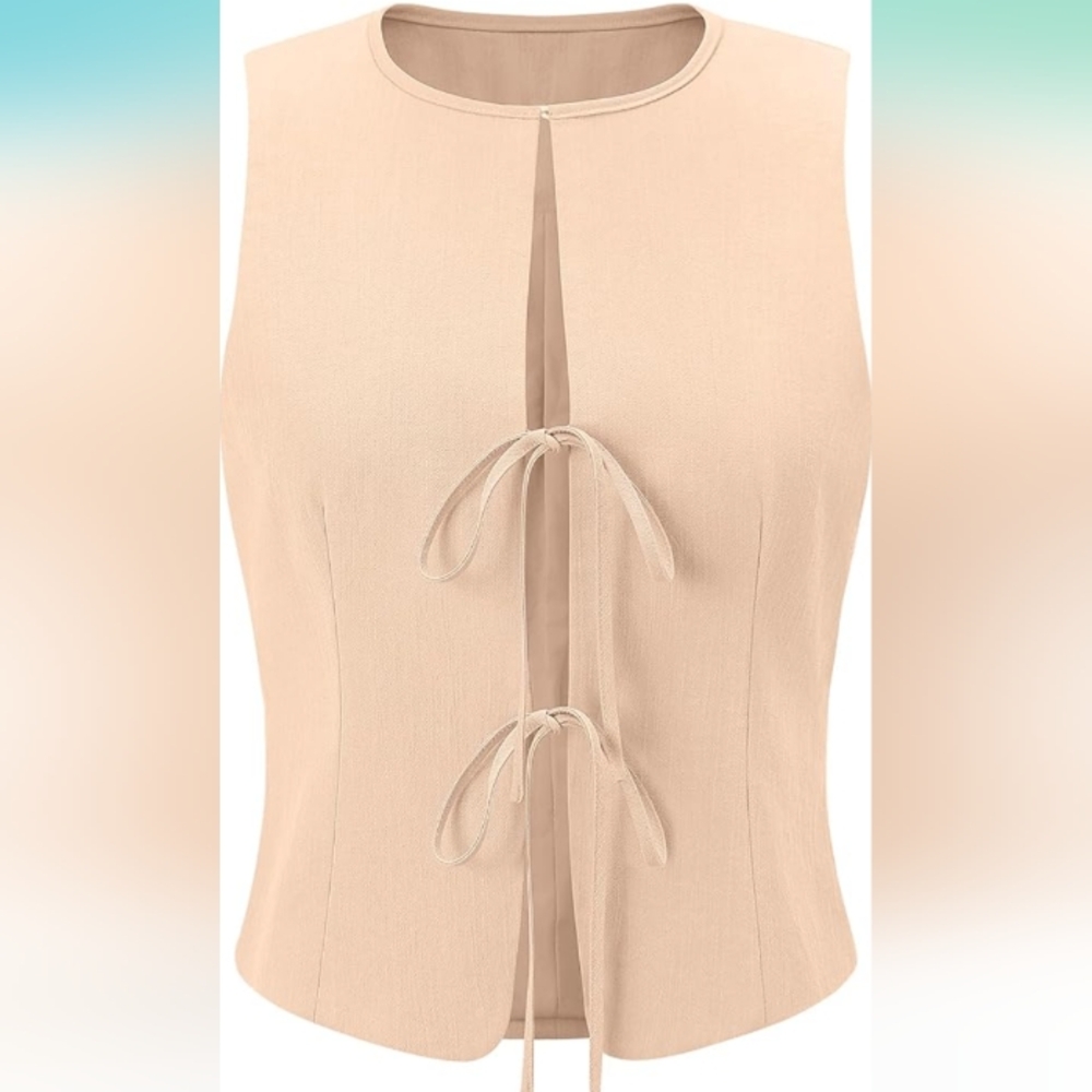 Chic Light Khaki Sleeveless Tie-Front Top Size XXL NWT
